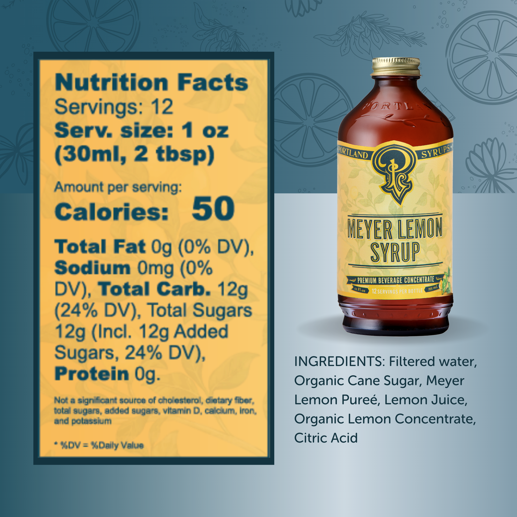 Meyer Lemon Syrup 12oz - cocktail / mocktail beverage mixer