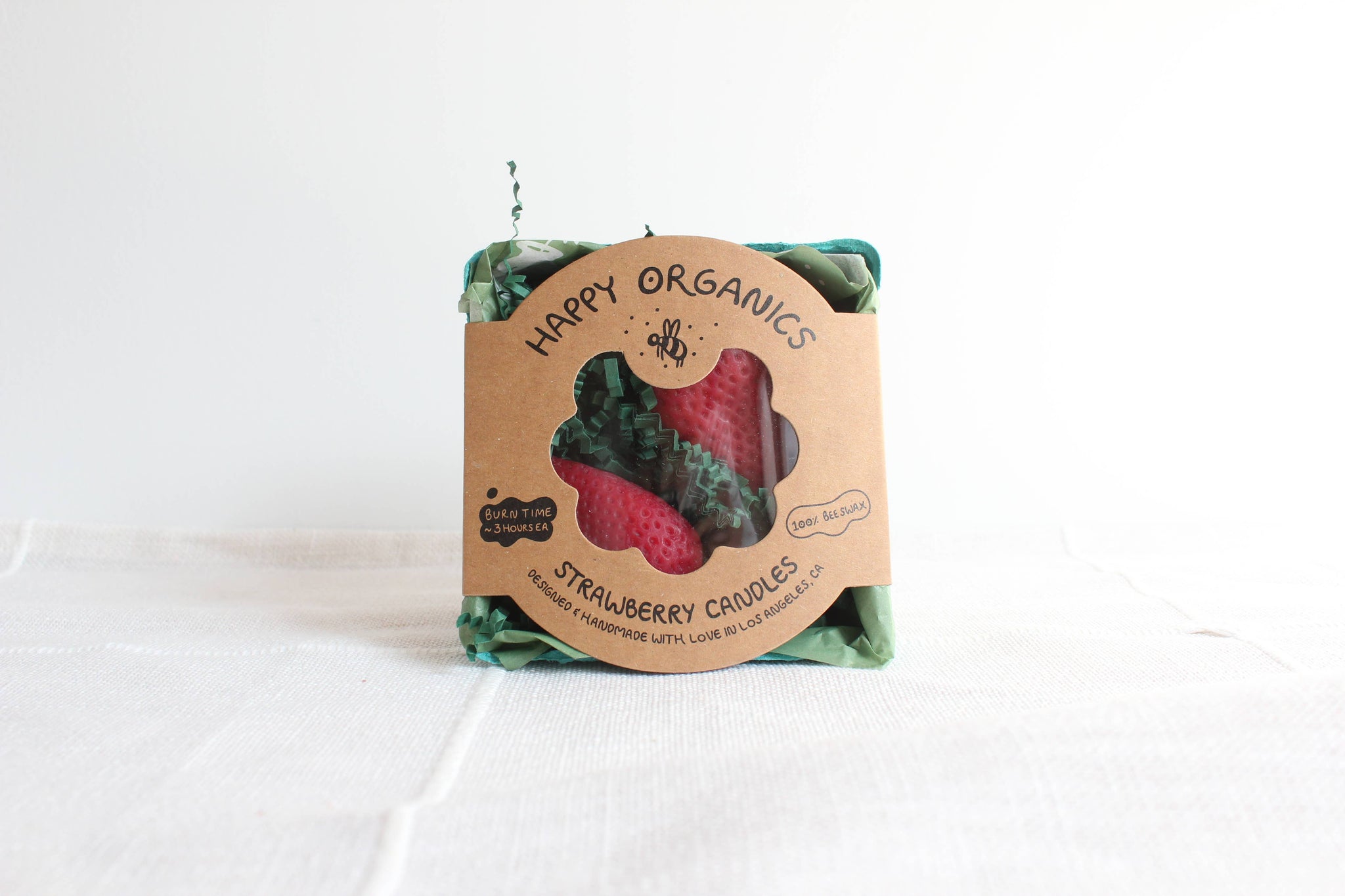 Large Strawberries Beeswax Candle Pair