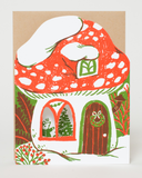 Preorder: Merry Mushroom House Letterpress Holiday Greeting Card by Phoebe Wahl