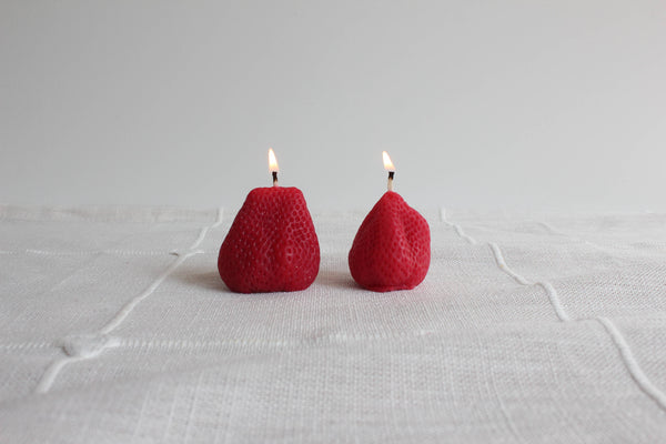 Large Strawberries Beeswax Candle Pair