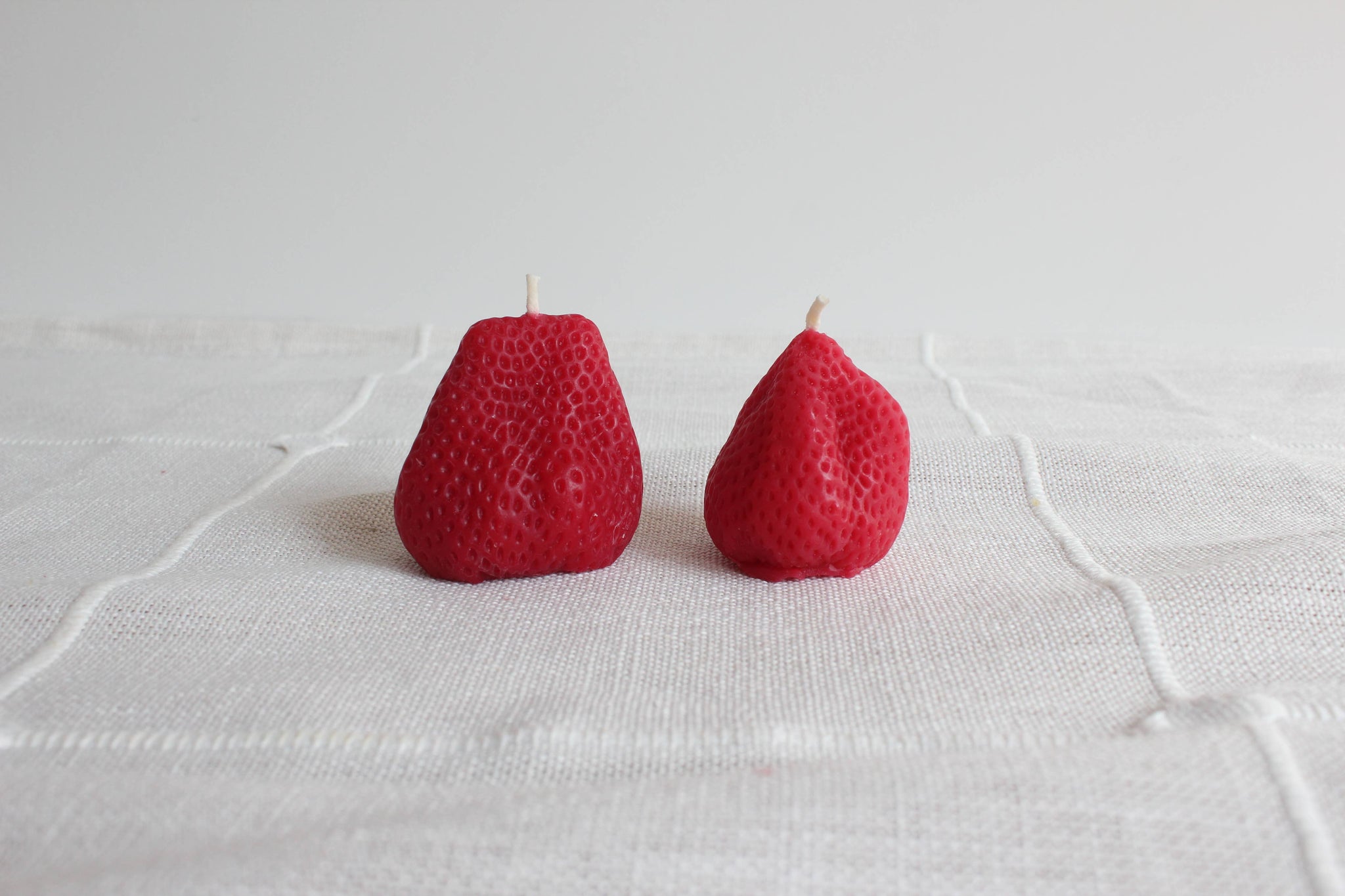 Large Strawberries Beeswax Candle Pair