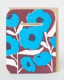 Wedding Congrats Blue Poppies Letterpress Greeting Card by Egg Press: Plastic sleeve