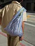 School Tie Fabric Bag: Light Blue x White