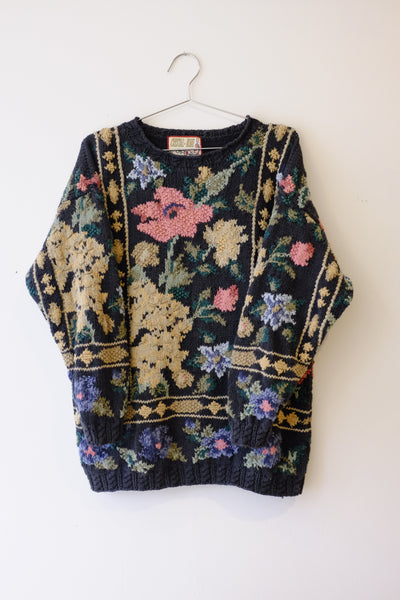 Vintage Floral Chunky Knit Sweater