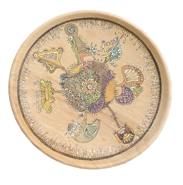 Vintage Carved and Painted Wooden Plate