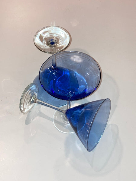 Set of 3 Vintage Blue Martini Glasses
