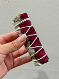 White Sage Smudge Wands with Red Rose Petals