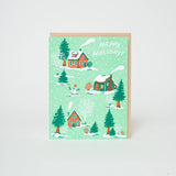 Christmas Cottages Letterpress Greeting Card by Phoebe Wahl