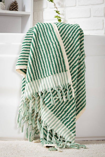 Preorder: Green Striped Hand + Bath Towel Set
