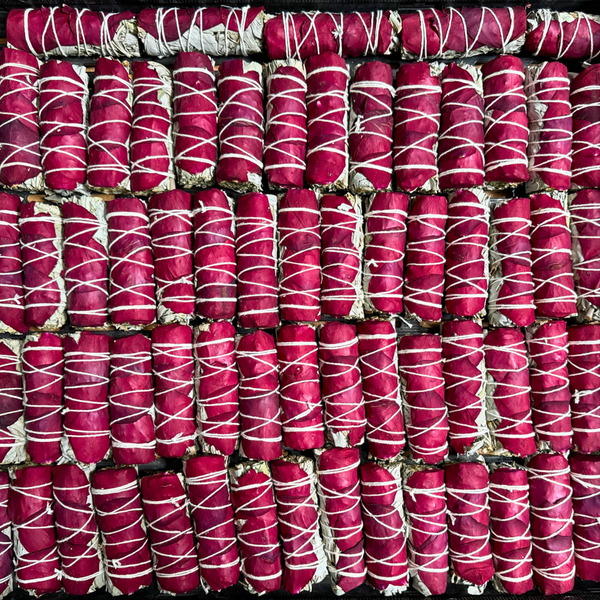 White Sage Smudge Wands with Red Rose Petals