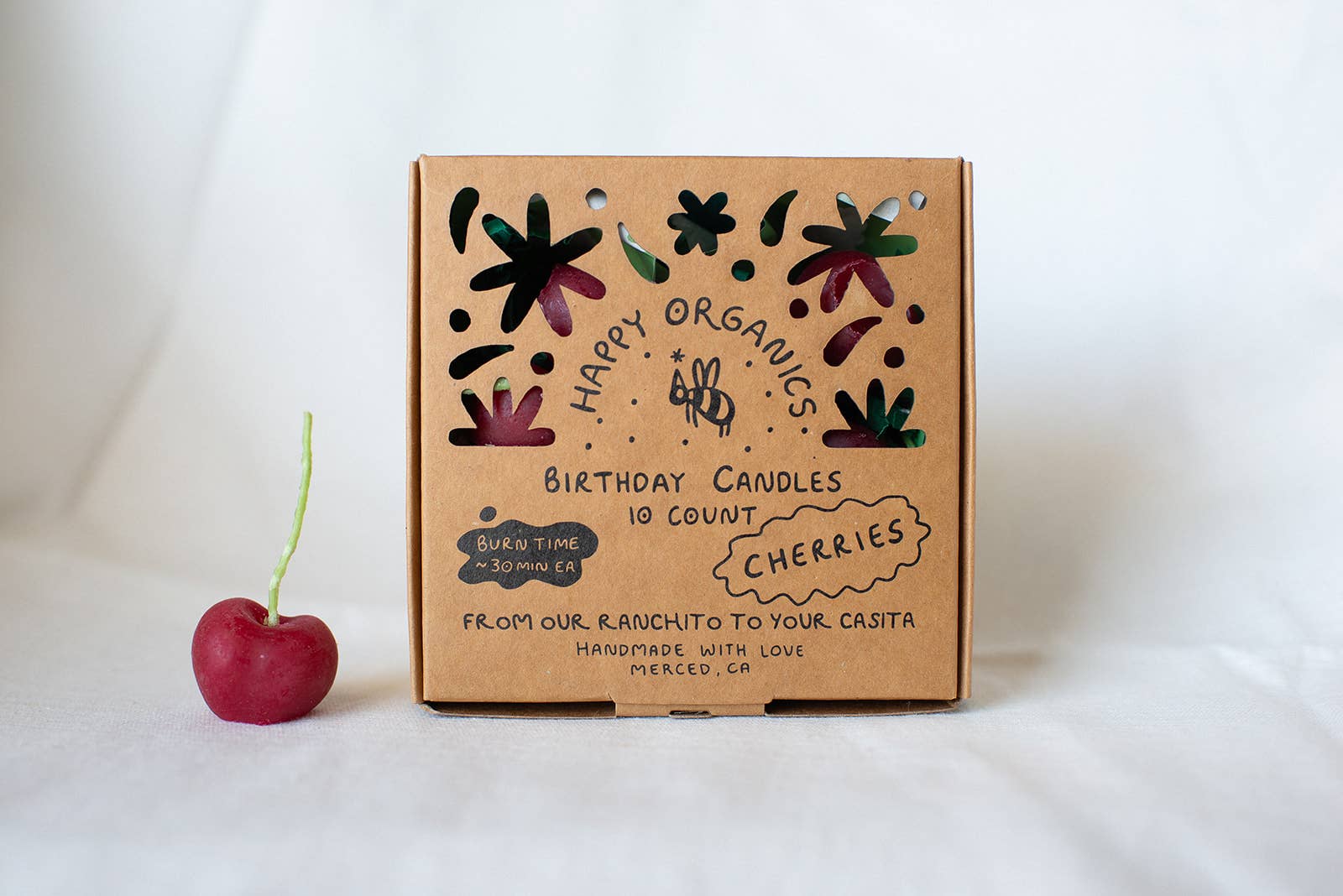 Beeswax Cherry Birthday Candles: Set of Ten