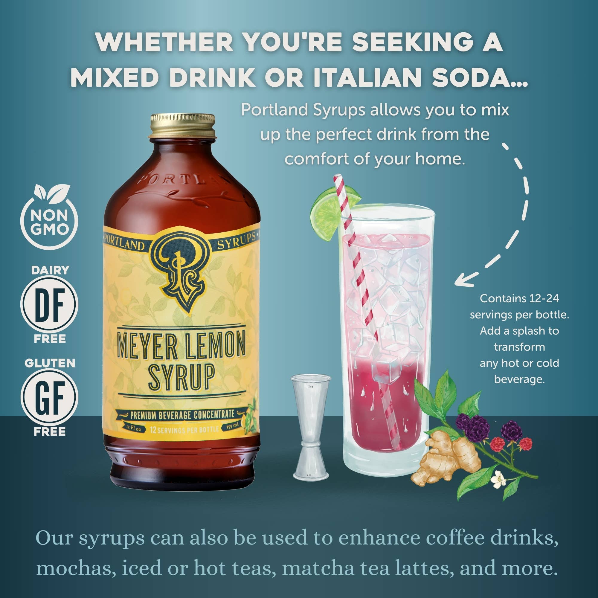 Meyer Lemon Syrup 12oz - cocktail / mocktail beverage mixer