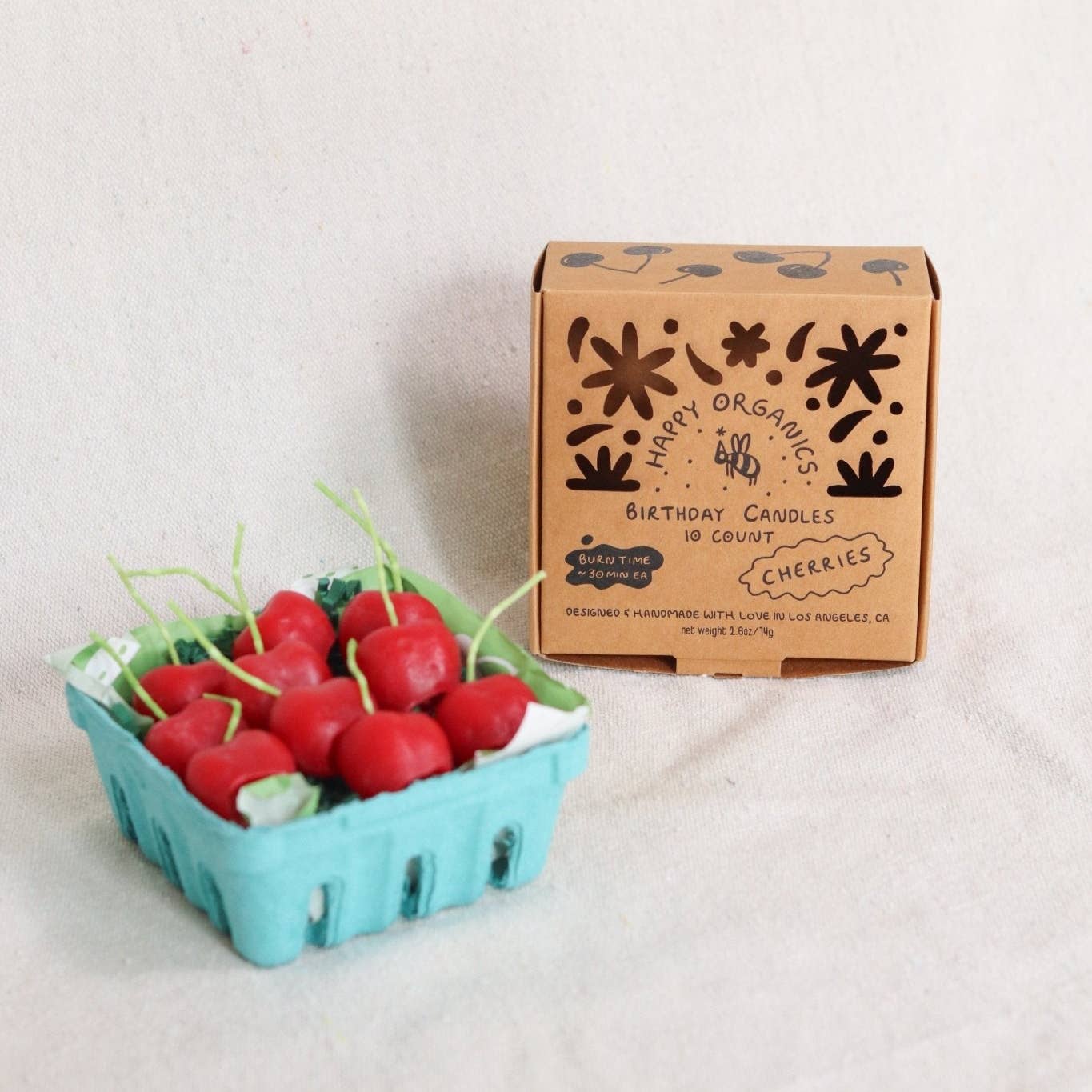 Beeswax Cherry Birthday Candles: Set of Ten