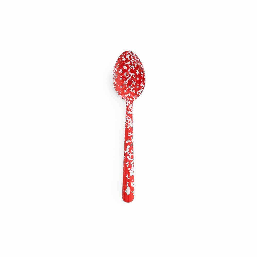 Splatter Enamelware Large Slotted Spoon: Red Splatter